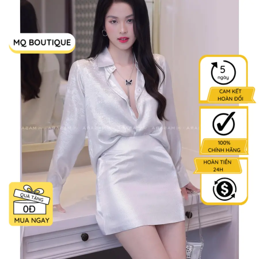 Áo sơ mi nhũ trắng nữ tay dài cao cấp công sở áo sơ mi chất mềm sang chảnh, Áo sơ mi thiết kế MQ Boutique