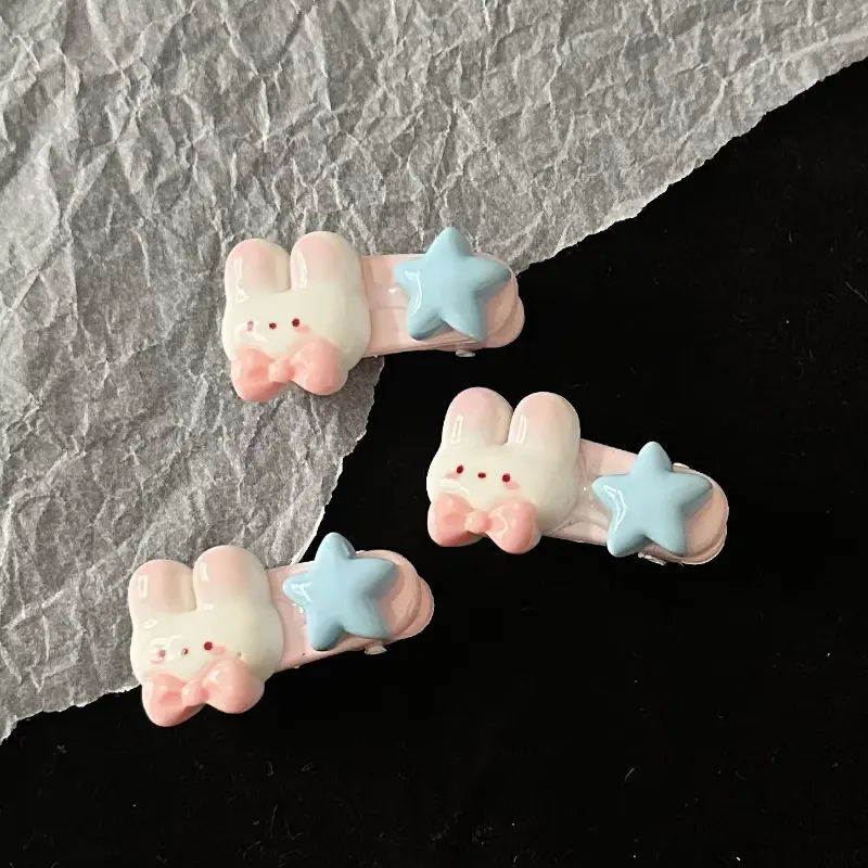 2PCS Cute Bunny Star Hair clips Japanese High Appearance Level Sweet Girl Broken Hair Bangs Hairpin Accessories