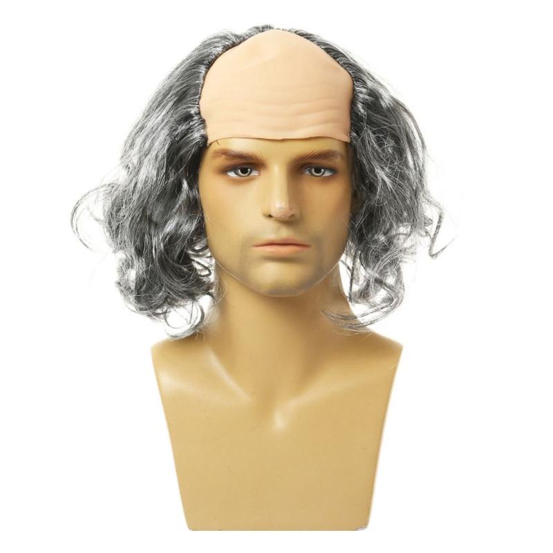 Product Introduction of Party Cosplay Props Funny Bald Wig Curly False Old Man Bald Wig Straight Fluffy Halloween Balding Wig Masquerade Show 11