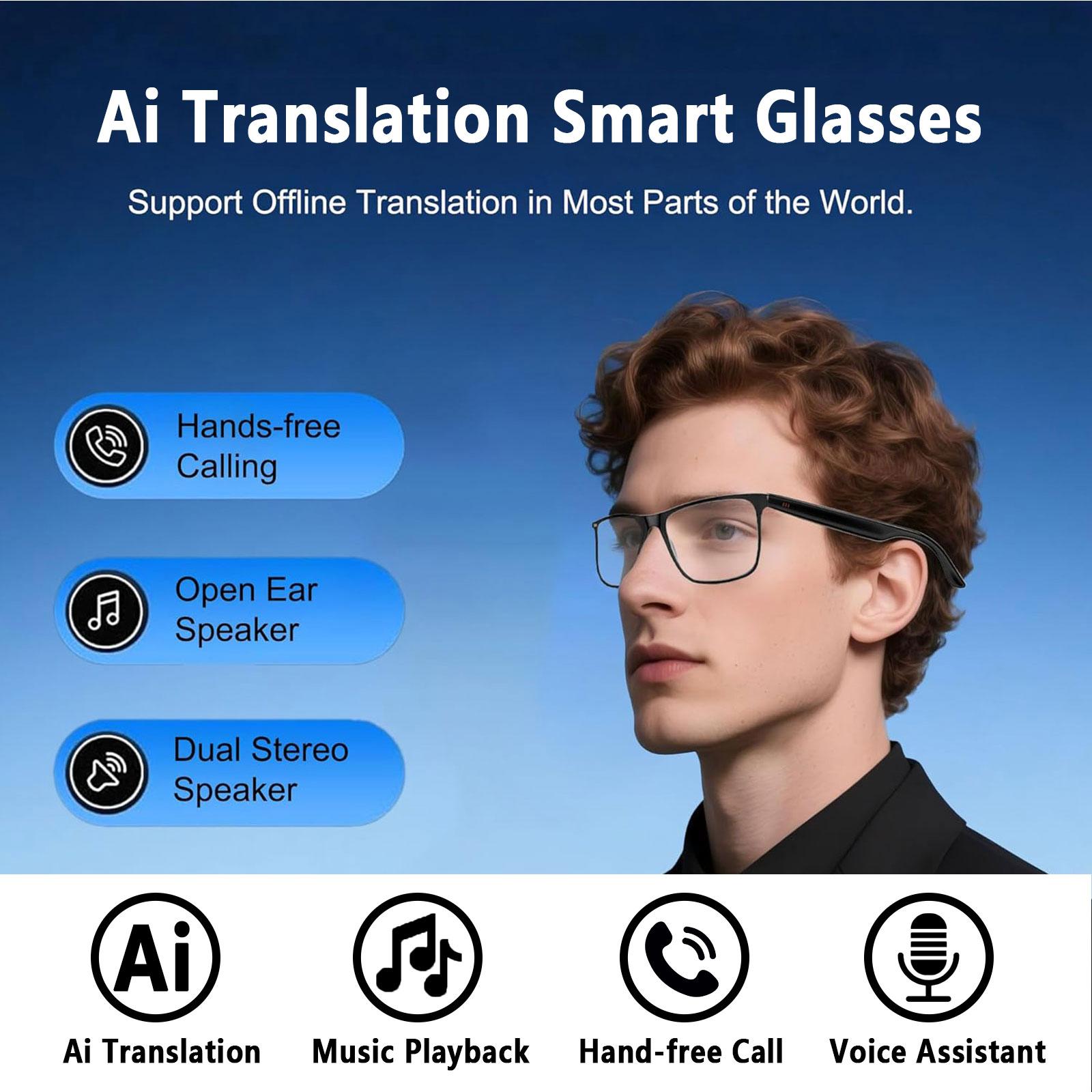AI smart translation glasses, supporting real-time app translation in 164 languages, photochromic lenses, and flat gray lenses. - Image 2