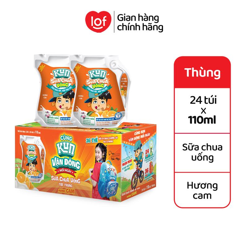 [Mua nhiều giảm nhiều] Kun Sữa chua uống / nước trái cây / sữa trái cây dạng túi chọn vị: dâu, cam, socola lúa mạch, nho, ổi (thùng 24 túi x 110ml)-LS2