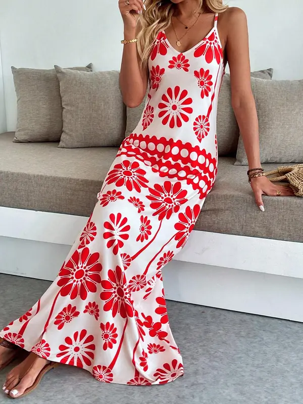Women's Floral Print Dress, Casual Boho Sleeveless Dress for Beach Holiday Vacation, Ladies Summer Clothes 4