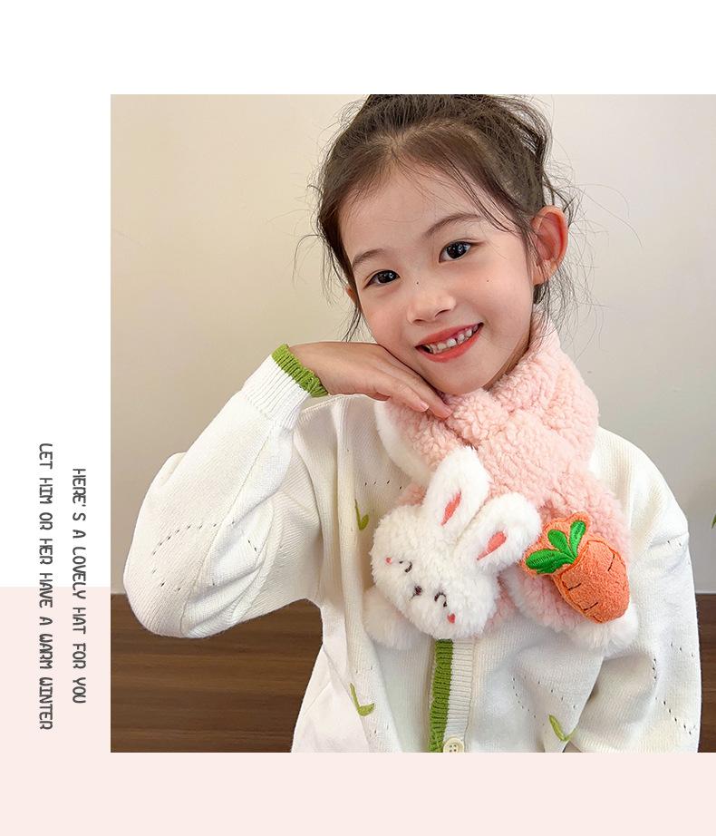 Product Introduction of Children's Scarf Autumn and Winter Baby Girl Cute Cartoon Rabbit Plush Scarf Korean Style Thickened Warm Neck Warmer Parent-Child 7