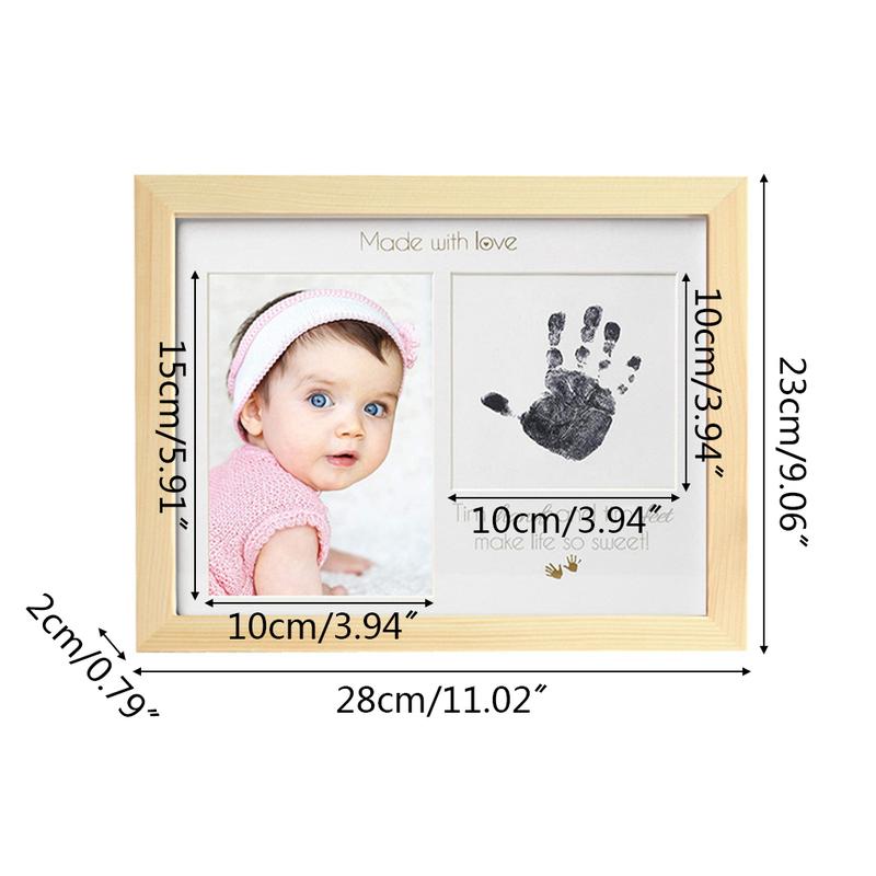 Product Introduction of Newborn Infant Handprint Footprint Wood Picture Frame Photo Ornaments Baby Birthday Keepsake Shower Gift. 0