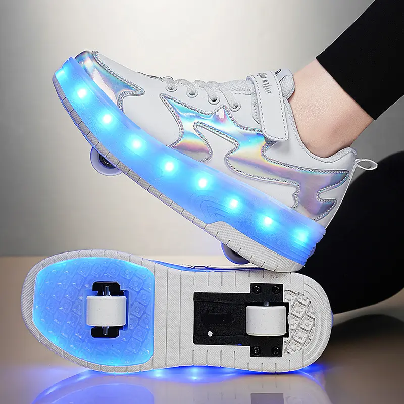 Children's Rambling Skates Brand Miah Miya Teenagers Single Double Wheel Invisible Disassembly Charging Pulley Shining Shoes