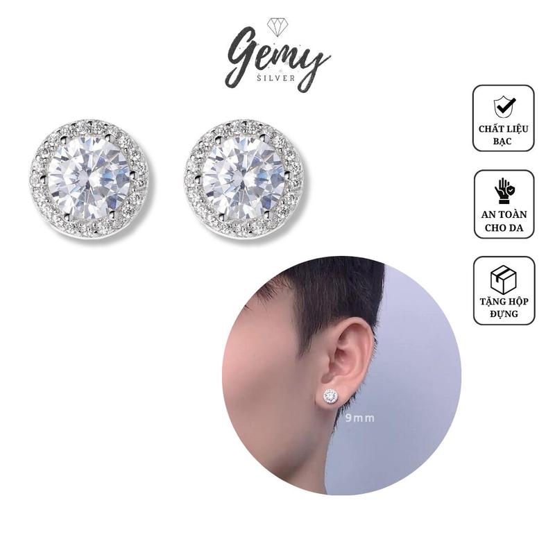 Khuyên tai nam bạc 925 đính đá 2 vòng nhiều size Henry 1 chiếc | GEMY SILVER KN100