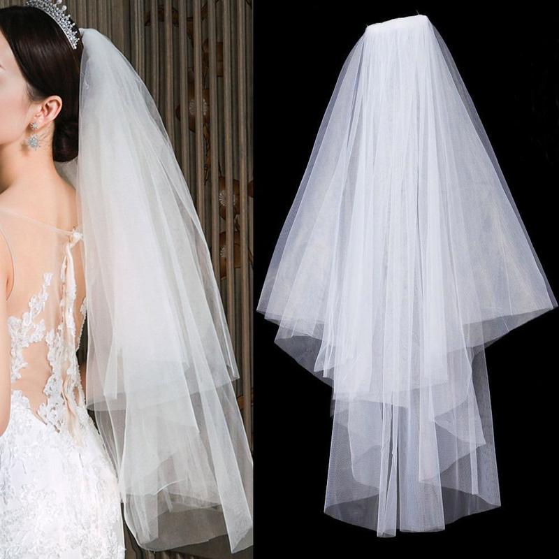 Elegant Wedding Accessories Short Simple Lace Edge Two Layer With Comb Bridal Veil Wedding Veil Women's Tulle 1