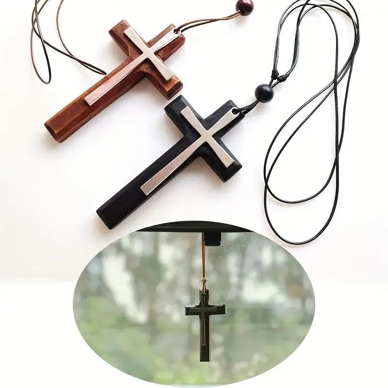 Cross Car Rearview Mirror Hanging Ornament, Durable Metal-Cross Car Rearview Mirror Hanging Decoration, Universal Car Interior Accessories 2