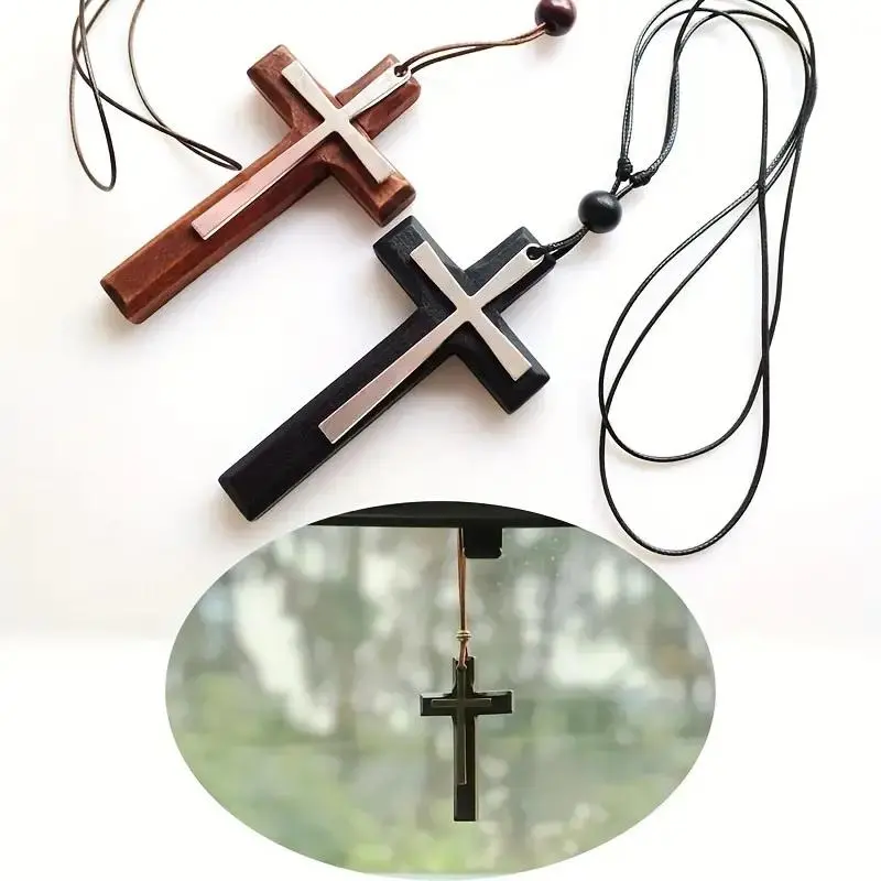 Cross Car Rearview Mirror Hanging Ornament, Durable Metal-Cross Car Rearview Mirror Hanging Decoration, Universal Car Interior Accessories 2