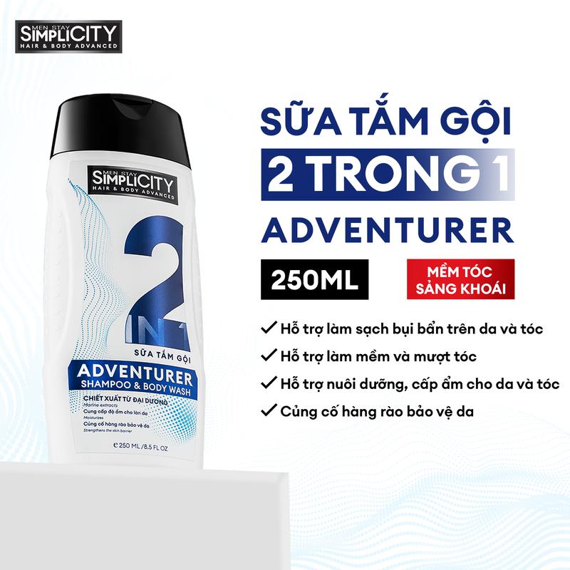 Sữa tắm gội 2 trong 1 cho nam Men Stay Simplicity Hair & Body Advanced Adventurer 2-in-1 Shampoo & Body Wash 250ml