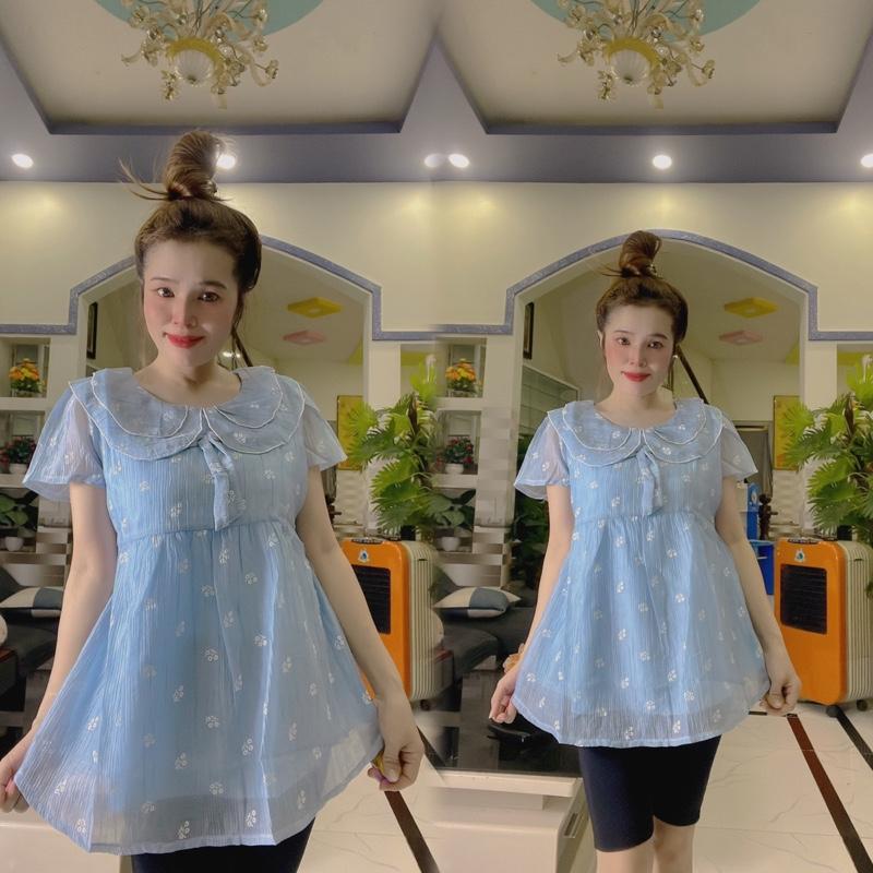 Áo Bầu Voan Kiểu Cổ bèo 2 Lớp Form Rộng Dáng Tiểu Thư Bồng Bềnh Hàn Quốc-Nút điều chỉnh hai bên(45-95kg) 5