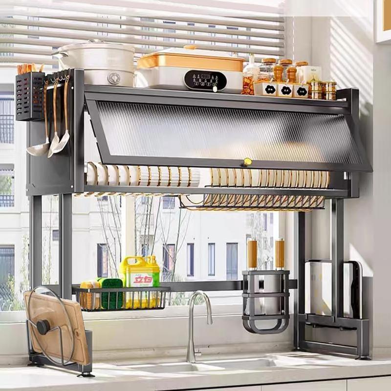 Kệ đựnġ bát đĩa thép không gỉ có nắp kệ chén có nắp đậy Trên Bồn Rửa Bát Cao Cấp Đa Năng Khả năng chịu tải mạnh Sử dụng lâu dài không rỉ sét Kitchen