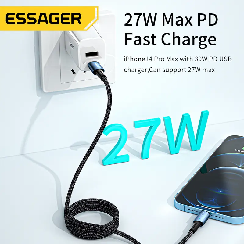 Essager 27w PD USB c sang Lcáp sạc nhanh cho ip Type c cho dây-vận chuyển nhanh 4