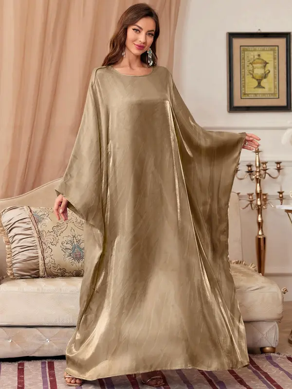 Women's Solid Batwing Sleeve Dress, Abaya for Women, Elegant Modest Maxi Dress for Vacation Holiday Party, Clothes for All Seasons, Green Dress Girl, Bridal Abaya, Posh Clothes Women, Dresses for Women, Vacation Dresses 5
