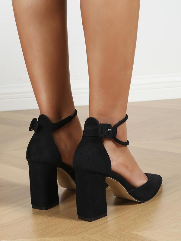 Women's Solid Color Strap Design High Heel Sandals, Fashionable Pointed Toe Thick Heel Sandals for Summer, All-match Commuter Shoes for Work & Daily Wear 1