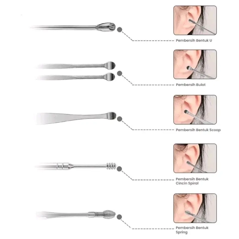ALAT PEMBERSIH TELINGA / KOREK KUPING 5 IN 1 dan 8 IN 1 / EAR PICK CLEANER STAINLESS STEEL 2