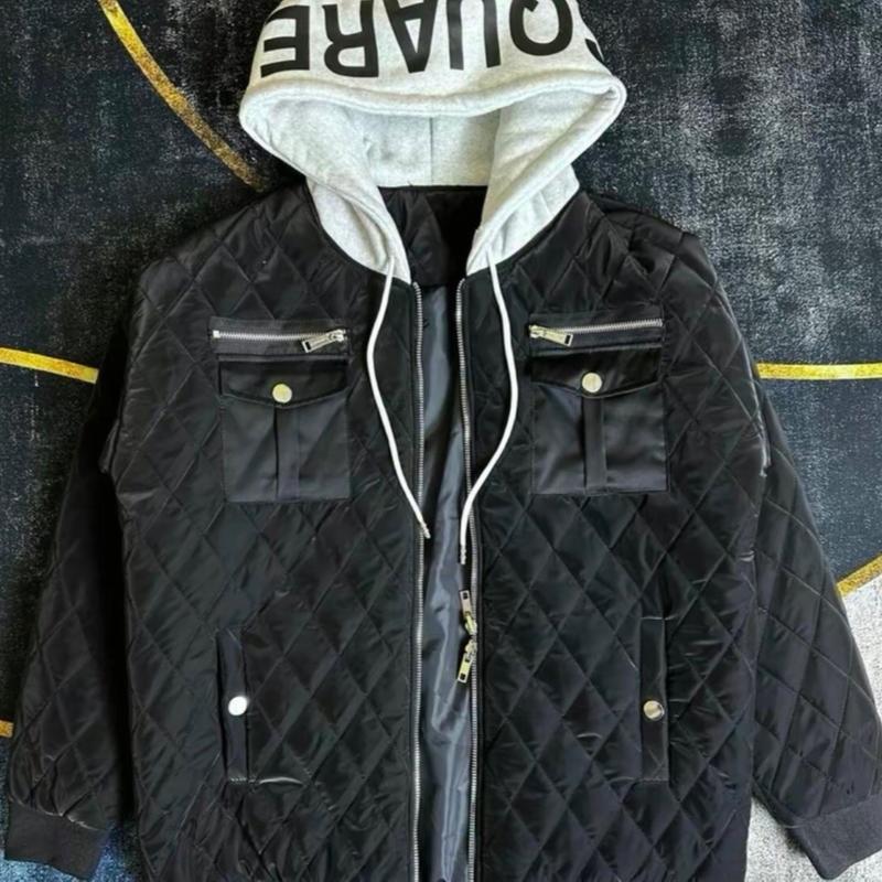  Áo phao DSQ trần trám dày dặn cá tính năng động cho nam phối mũ nỉ cao cấp.   áo khoác trần trám trẻ trung ấm áp cho nam từ 40 - 70kg Menswear Jacket Màu Đen Có Túi 