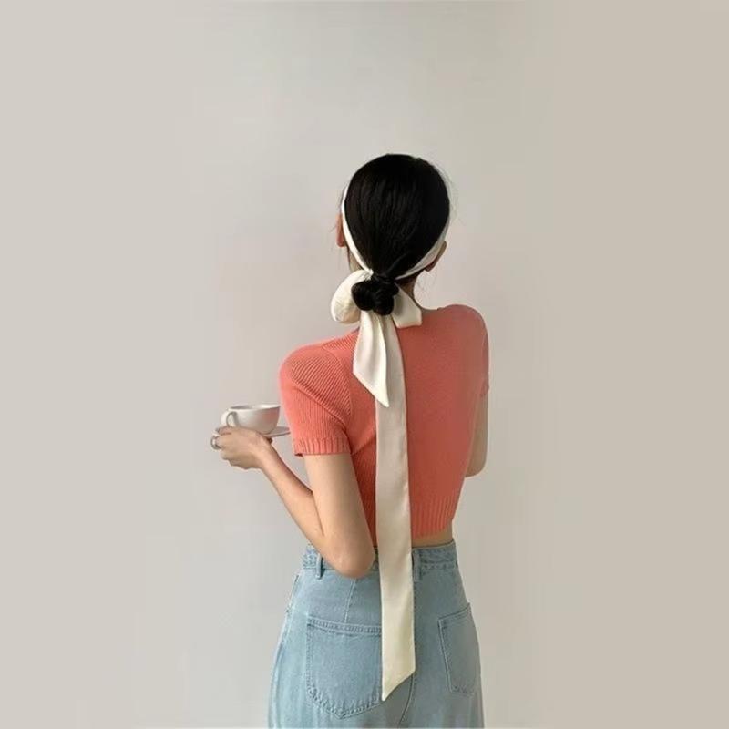 Product Introduction of wficee Delicate Long Hair Scarf Headband Favor Silk Hair Wrap Solid Color Neck Scarf Party Scrunchies 11
