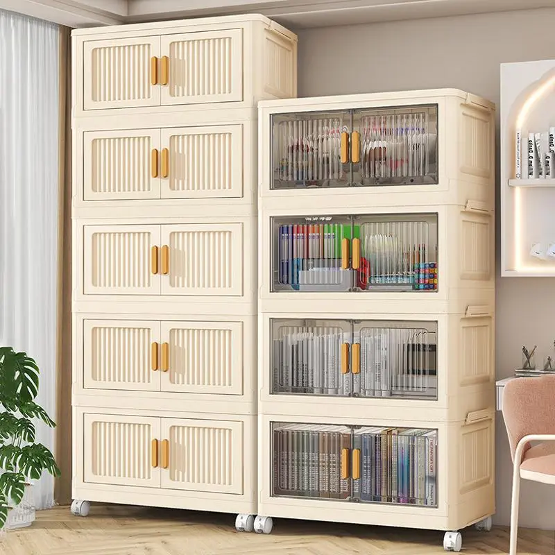Foldable Multifunctional Movable Storage Cabinet, 1 Count Folding Plastic Household Sundries Cabinet for Living Room, Apartment Furniture, Home Organizer for Collapsible Stackable Storage Box