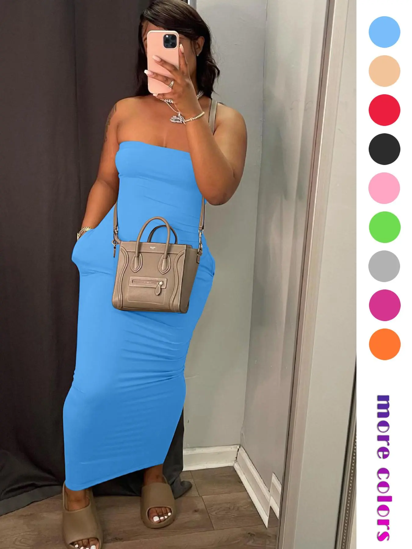 Christmas Deals Women's Solid Pocket Bodycon Dress without Bag, Fashion Casual Sleeveless Long Dress for Daily Outdoor Wear, Ladies Dress for Summer, Christmas 2024 Trend Valentine's Day, gift