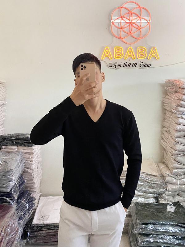 Áo len nam cổ tim ABABA Menswear áo len dệt kim trơn Hàn Quốc chất liệu mềm mịn không xù phong cách công sở - timm9