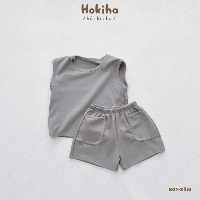 [Hokiha] B01-Bộ quần áo ba lỗ mùa hè cho bé trai bé gái chất vải cotton bozip mềm mịn, co giãn size từ 8-17kg 6