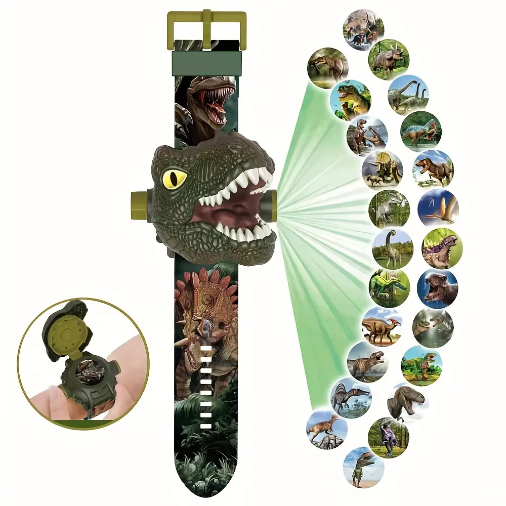 Children Dinosaur Projection Watch Electronic Watch For Kids Flip Watch Adjustable Digital Screen 3D Cartoon Animal 24 Projection Patterns Birthday Gift Educational Toy Christmas, Halloween Gift