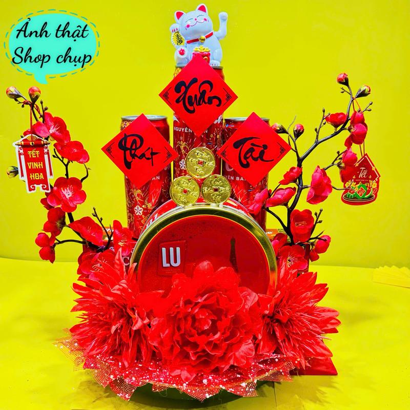 Set phụ kiện 16 chi tiết Đào Cổ mix 3 Hoa To tháp bánh kẹo tháp nước ngọt trang trí Tết nguyên đán 2026