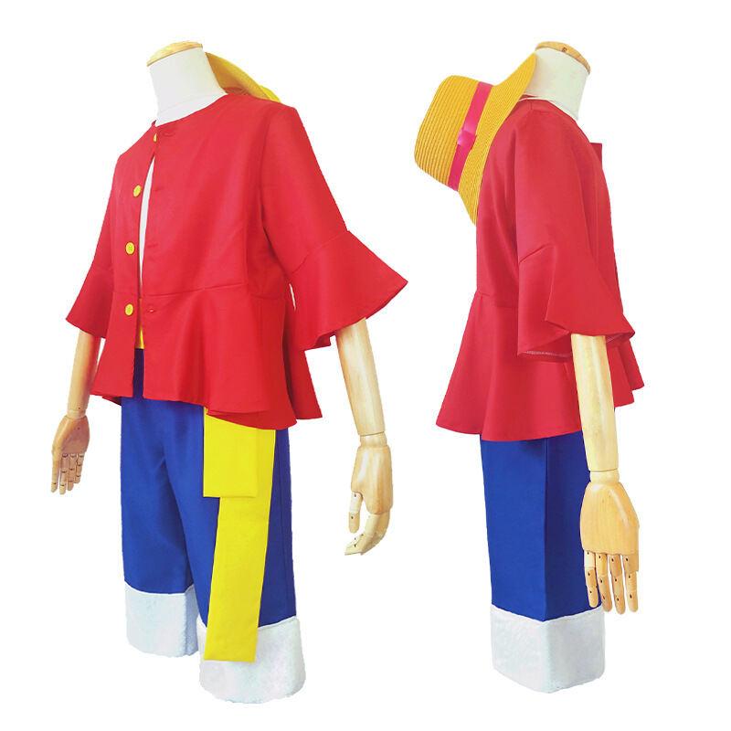 Kostum Luffy, Tema Anime One Piece, Pakaian Cosplay Dunia Baharu, Topi Jerami Luffy, Untuk Dewasa dan Kanak-kanak, Sesuai untuk Pesta Halloween dan Main Peranan 4