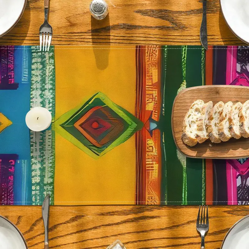 Colorful Geometric Pattern Table Runner, Durable Decoration for Kitchen, Dining, Indoor Outdoor Family Gatherings, Perfect for Festive Celebrations Home Parties 5