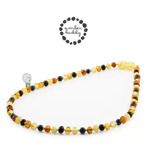 Amber Buddy | JN81 Kalung Anak Baltic Amber Kombinasi Blue Tiger Eye. 38 cm Junior