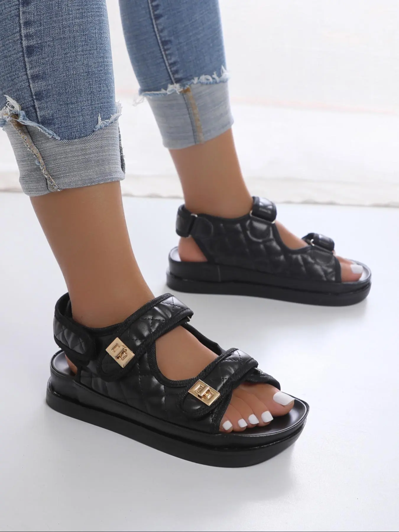 Women's Fashionable Velcro Sandals, Casual Comfortable Platform Sandals for Beach, All-match Lightweight Breathable Shoes for Daily Wear, Girl