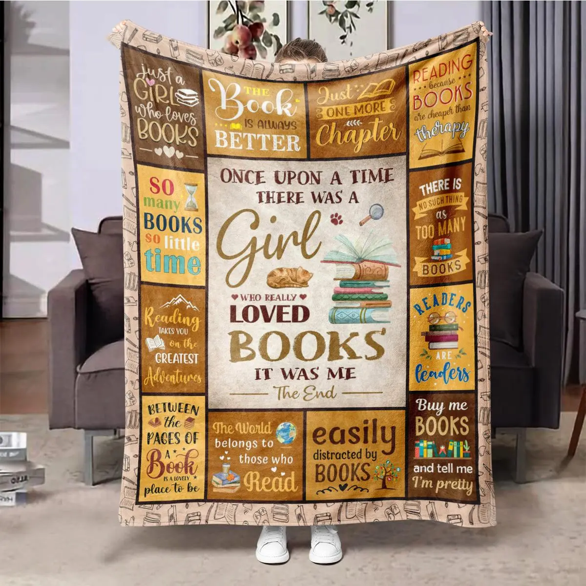 Book Pattern Blanket, 1 Count Soft Warm Throw Blanket, Air-conditioned Room Blanket, Warm Nap Blanket for Home Office Travel Camping