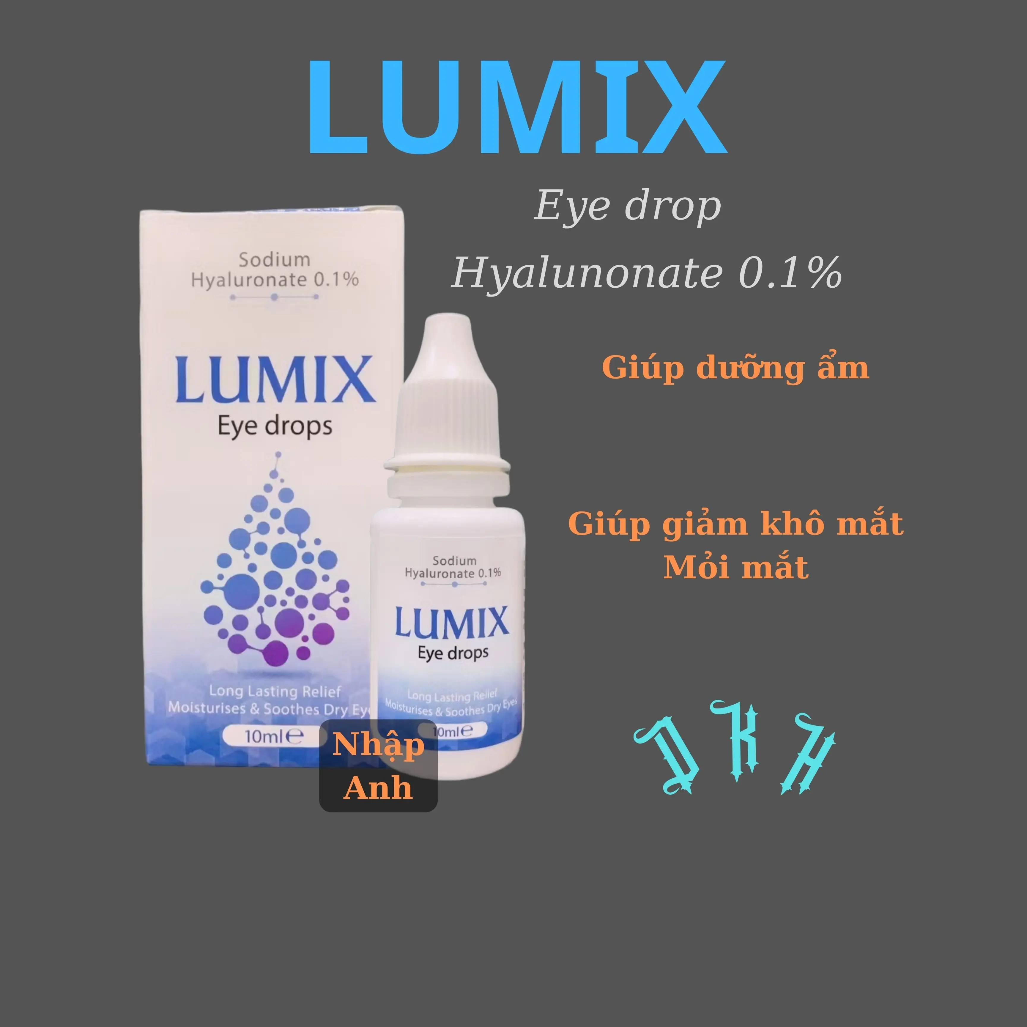 Nước mắt nhân tạo Lumix 0.1%-Nước mắt nhỏ lens-Giúp giảm khô mắt, mỏi mắt-Nhập khẩu Anh Quốc-Dung tích 10ml