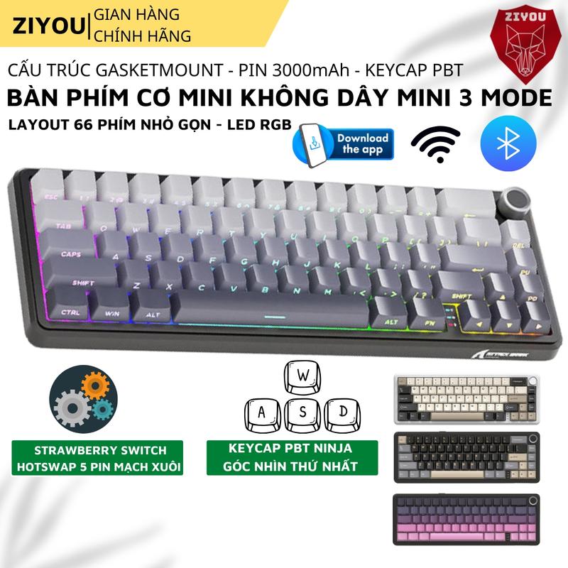 Bàn Phím Không Dây Ziyou Attack Shark X66 Thiết Kế Nhỏ Gọn Tích Hợp Núm Xoay CNC 3 Mode Kết Nối