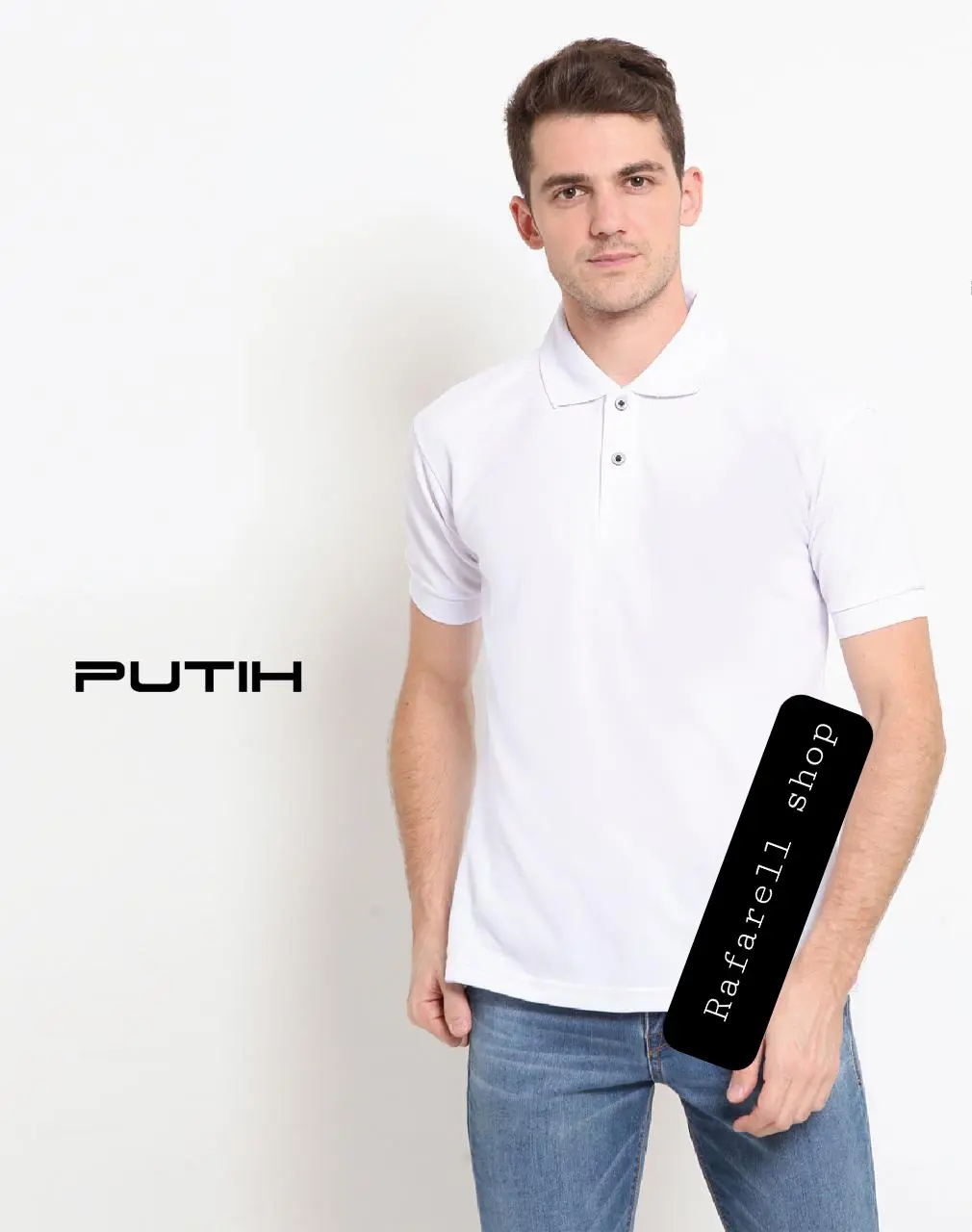 kaos kerah tangan pendek polos lengan manset  warna putih PLAYMORE | baju pria dan wanita formal Polo