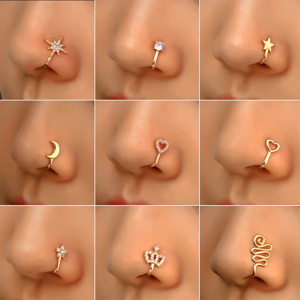 Klip Hidung berbentuk U, Tidak berlubang, Cincin Hidung Mahkota Cinta Bintang, Fesyen, Hiasan Hidung Kreatif, Aksesori