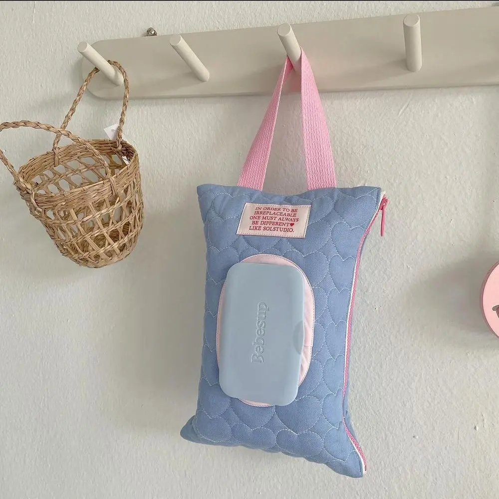 Solid towel cover Wet wipes case Newborn Extraction flip Quick drying Tissue box storage Printed button Love quilt Hanging bag for cart for Baby