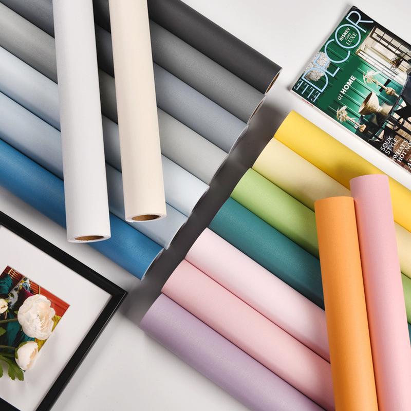 Giấy dán tường màu có sẵn keo khổ 45cm x 10m, decal Pastel một màu trắng xám ghi hồng xanh kem nhám xanh
