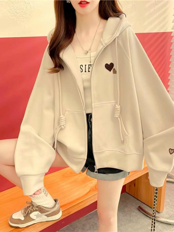 Áo Khoác Hoodie Form Rộng Nón 2 Lớp Thêu Hình Trái Tim Đôi Cực Xinh 6