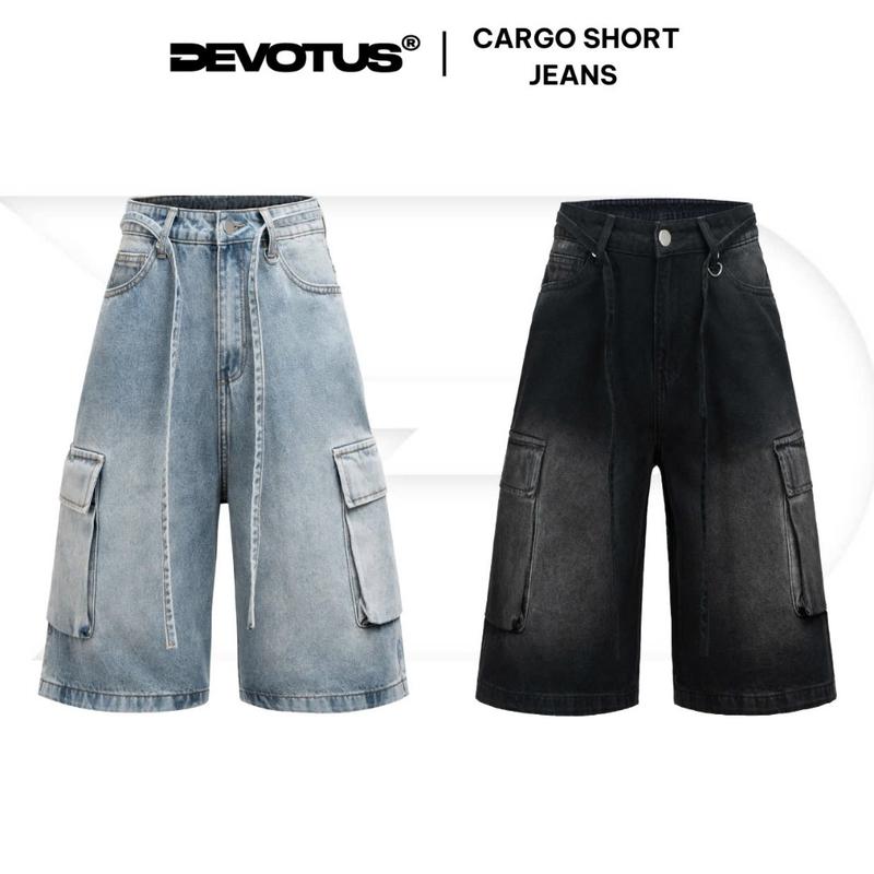 Quần Short Jeans Devotus Có Túi Hộp 2 Bên Form Unisex Ống Rộng Qua Gối - CARGO SHORT JEANS Menswear Nam Nữ