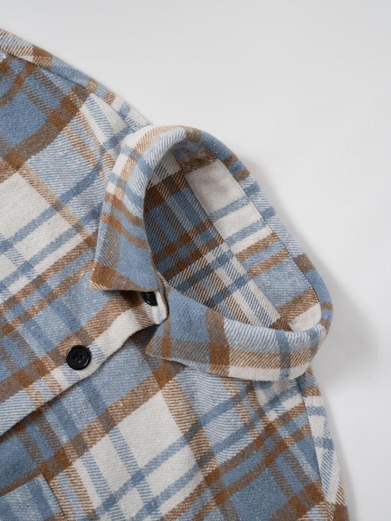 Product Introduction of Women's Plaid Print Shirt, Casual Flap Pocket Collared Long Sleeve Top for Daily Wear, Ladies Clothes for All Seasons 4
