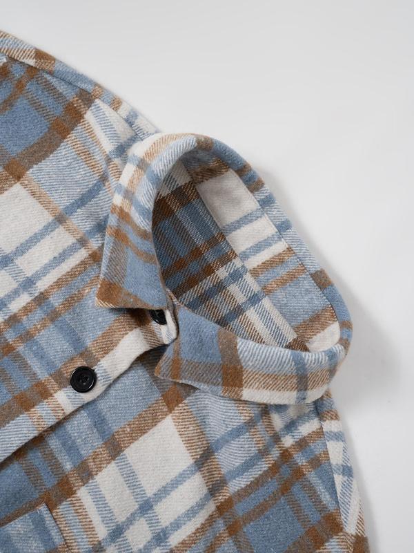Women's Plaid Print Shirt, Casual Flap Pocket Collared Long Sleeve Top for Daily Wear, Ladies Clothes for All Seasons 3