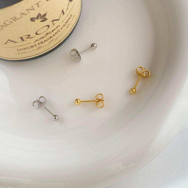 Product Introduction of Gold and Silver Peas round Beads Ear-Caring Auricular Needle Women's Niche Design Simple All-Match Gold-Plated Petite Earrings 4