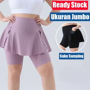 Legging Rok Celana Olahraga Wanita 2 in 1 Jumbo • High Waist Polos • Hijab Sport Yoga Gym Tennis Running