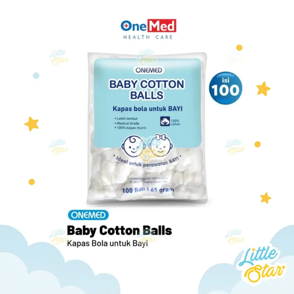 Onemed Baby Cotton Ball Kapas Bola Bayi 65Gr 1 Pack isi 100