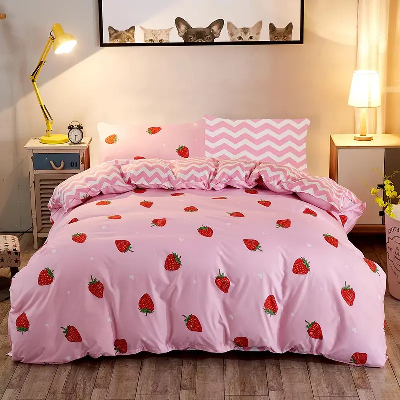 Strawberry & Chevron Pattern Duvet Cover Set, 2/3 Counts/set Including 1 Duvet Cover & 1/2 Pillowcase without Filler, Soft Comfortable Bedding Set for Home Bedroom, Bedsheet Sets 6