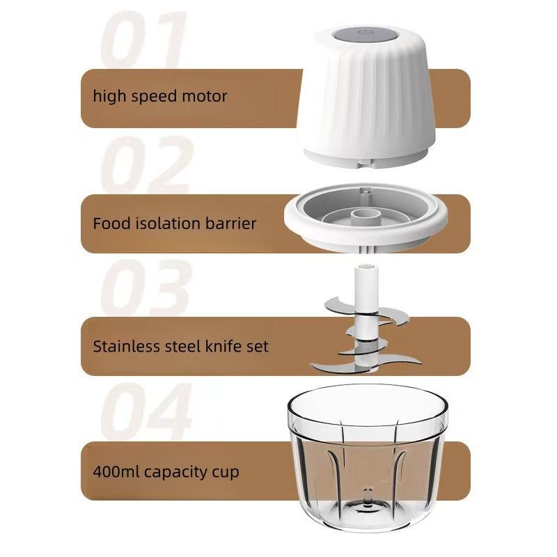 Product Introduction of Mini Food Processor, USB Rechargeable Electric Food Chopper, Household Kitchen Appliances for Vegetable, Fruit, Meat, Onion, Garlic, Ginger 4