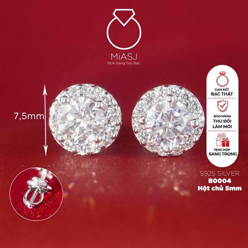 Bông tai hoa tai nữ BẠC Ý S925 chốt vặn xoàng cao cấp hột mỹ đá Cz nhân tạo B0004 B0005 | MI.A TRANG SỨC BẠC