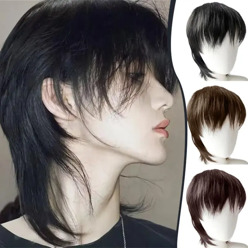 Tóc Giả Tóc, Phong Cách Wolftail, Tóc Giả Cổ Điển Tóc Mái Trung Tâm Nam, Mô Phỏng Đầy Đủ Đầu Sói Đầy Đủ, Tóc Đuôi 1
